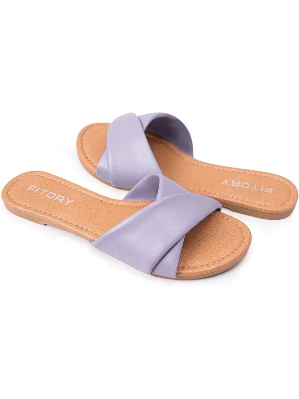 Women's Purple Flat Sandals Fashion Slides With Soft Leather Slippers Casual